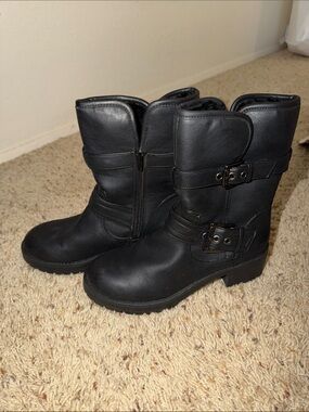 Women's Black Buckle Moto Boots